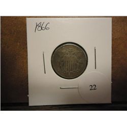 1866 WITH RAYS SHIELD NICKEL (VERY GOOD)