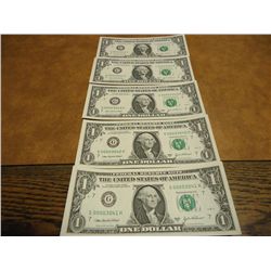 5-2003-A $1 FRN'S LOW CONSECUTIVE SERIAL #'S (UNC)