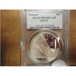 1994-P VIETNAM US SILVER DOLLAR PCGS PR69 DCAM