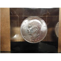 LUCITE PAPERWEIGHT WITH 1971-D IKE DOLLAR UNC