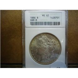 1886 MORGAN SILVER DOLLAR ANACS MS62 VAM-8