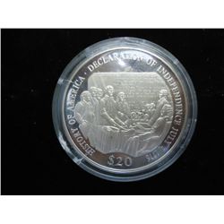 2000 LIBERIA $20 SILVER PF AMERICAN INDEPENDENCE