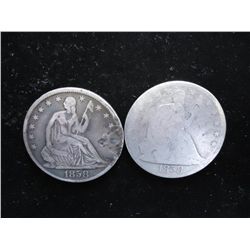 2-1858-O SEATED LIBERTY HALF DOLLARS