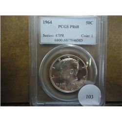 1964 KENNEDY HALF DOLLAR PCGS PR68