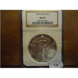 1990 AMERICAN SILVER EAGLE NGC MS69