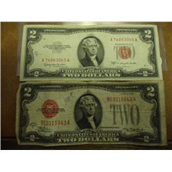 1928-C & 53-C TWO DOLLAR US NOTES RED SEALS