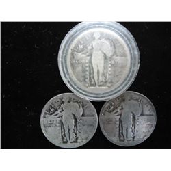 3 DATELESS STANDING LIBERTY QUARTERS