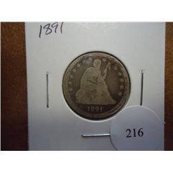 1891 SEATED LIBERTY QUARTER