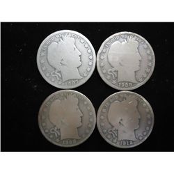 1907-D,08-D,08-O & 12 BARBER HALF DOLLARS