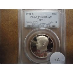 1981-S TYPE I KENNEDY HALF DOLLAR PCGS PR69 DCAM