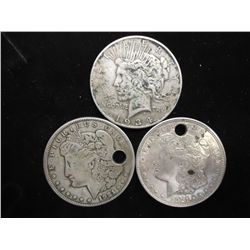 2 MORGAN AND 1 PEACE SILVER DOLLARS