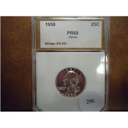 1958 WASHINGTON SILVER QUARTER PCI PR69 CAMEO