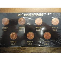 1982-7 VARIETIES LINCOLN CENT SET (UNC)
