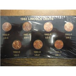 1982-7 VARIETIES LINCOLN CENT SET (UNC)