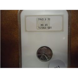 1943-S LINCOLN WAR CENT NGC MS65