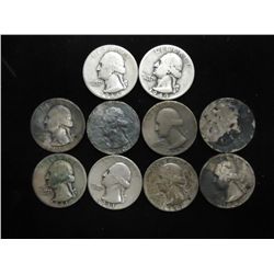 10 ASSORTED TOUGH SHAPE WASHINGTON SILVER QUARTERS