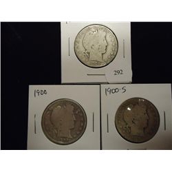 1900,00-O & 00-S BARBER HALF DOLLARS 3 COINS