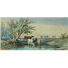 Image 1 : Henry Earp Snr (1831 - 1914), a watercolour, Cattle watering at a pond with figures beyond, 6.75i...