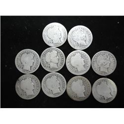 10 ASSORTED BARBER DIMES