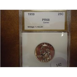 1959 WASHINGTON SILVER QUARTER PCI PR68 CAMEO