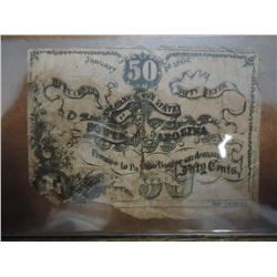 1862 BANK OF SOUTH CAROLINA 50 CENT OBSOLETE