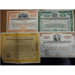 4 VINTAGE STOCK CERTIFICATES SEE DESCRIPTION