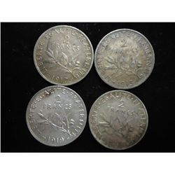 1915,17,18 & 19 FRENCH SILVER 2 FRANCS 1.0736 ASW