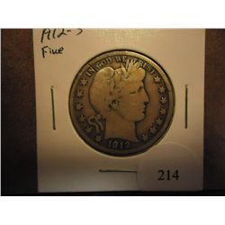 1912-S BARBER HALF DOLLAR (FINE)