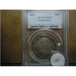 1892 COLOMBIAN EXPOSITION HALF DOLLAR PCGS MS62