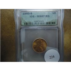 1950-S LINCOLN CENT ICG MS67 RD