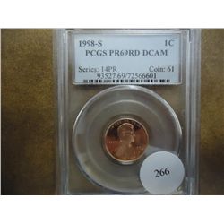 1998-S LINCOLN CENT PCGS PR69 DCAM