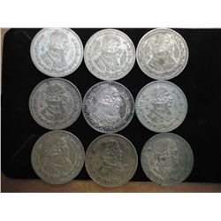 9 MEXICAN SILVER PESOS .4626 OZ. ASW TOTAL