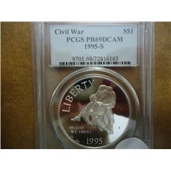 1995-S CIVIL WAR SILVER DOLLAR PCGS PR69 DCAM