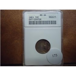 ERROR OFF CENTER US 10 CENT ANACS MS64