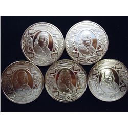 5 1 OUNCE ADVP COPPER ROUNDS ($100 BANK SERIES)