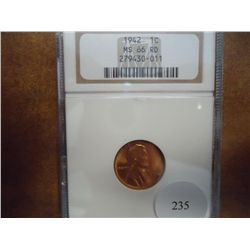 1942 LINCOLN CENT NGC MS66 RD