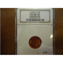 1952-S LINCOLN CENT NGC MS66RD