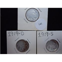 1919  P/D/S BUFFALO NICKELS