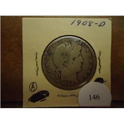 1908-D BARBER HALF DOLLAR (VERY GOOD)