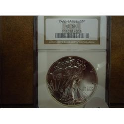 1992 AMERICAN SILVER EAGLE NGC MS69