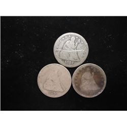 1857 SCRATCHED,76 & 77 SEATED LIBERTY QUARTERS