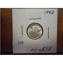 1942 MERCURY DIME MS65 FSB