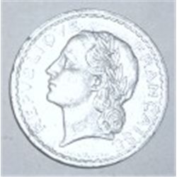 RARE KEY DATE 1948 FRANCE 5 FRANCS BOOK VALUE IS $250.00+ RARE ALUM. 1948 B-OPEN NINE AU HIGH GRADE