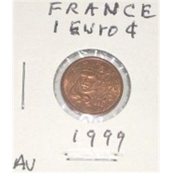 1999 FRANCE 1 EURO CENT COIN *RARE AU HIGH GRADE* COIN CAME OUT OF PRIVATE EURO COIN COLLECTION!!