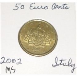 2002 ITALY 50 EURO CENT COIN *RARE MS HIGH GRADE* COIN CAME OUT OF PRIVATE EURO COIN COLLECTION!!