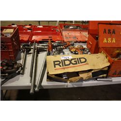 LOT OF RIDGID PIPE THREADER ATTACHMENTS AND TOOLS
