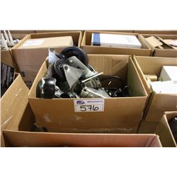 BOX OF BUNGEE CORDS AND CASTERS