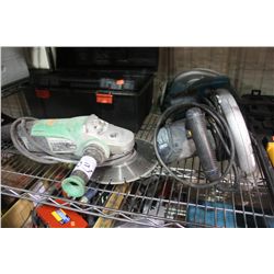 HITACHI GRINDER, 2 POWER SAWS & A TOOL BOX