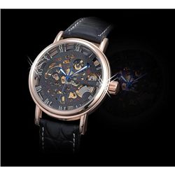 AK-Homme See Through Mechanical Mens Wrist Watch leathe