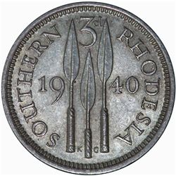Southern Rhodesia 1940 Threepence - Choice Unc